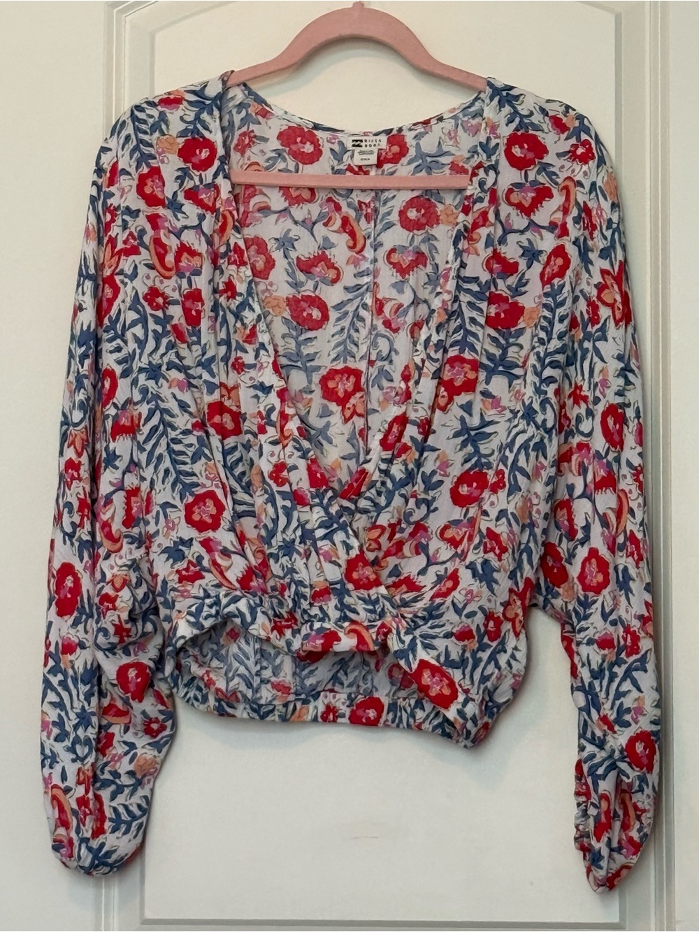 Billabong Red & Blue Floral Wrap Blouse